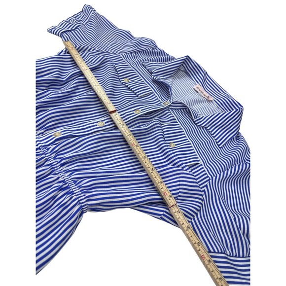 Blue & White Striped Shirt Dress By Love Blossom Button Front Elastic Waist Shor - Picture 7 of 10
